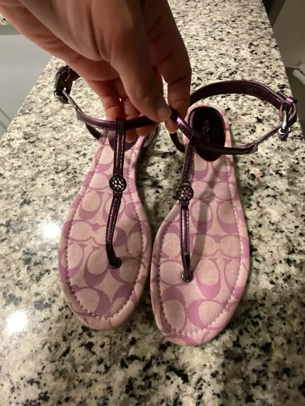 Coach Signature Print T-Strap Ankle Strap Flat Thong Sandals, Purple